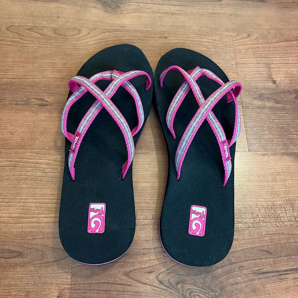 Teva Olowahu Mush Women's Strappy Flip-Flop Sandals Black and Pink Size 10 - Picture 2 of 5